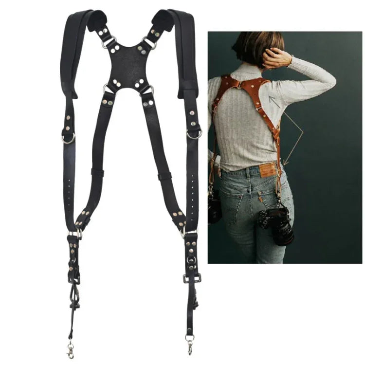 สายสะพายกล้องหนังแบบสองไหล่กันลื่นปลดเร็วพร้อมตะขอโลหะสำหรับกล้อง SLR / DSLR, สองไหล่ (สีน้ำตาล), สองไหล่ (สีดำ)