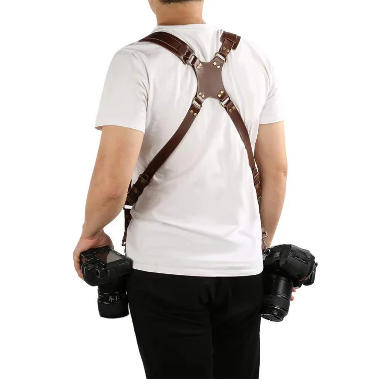 สายสะพายกล้องหนังแบบสองไหล่กันลื่นปลดเร็วพร้อมตะขอโลหะสำหรับกล้อง SLR / DSLR, สองไหล่ (สีน้ำตาล), สองไหล่ (สีดำ)