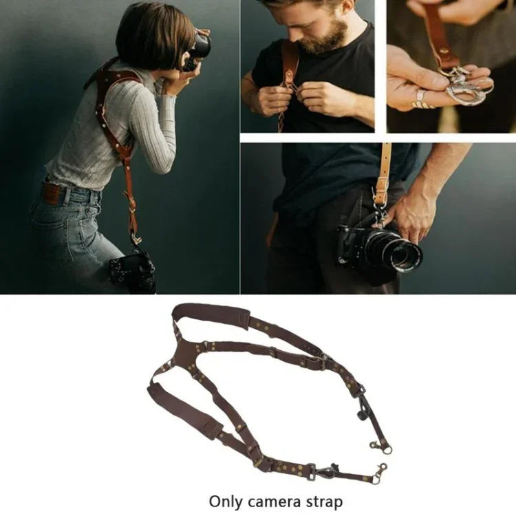 สายสะพายกล้องหนังแบบสองไหล่กันลื่นปลดเร็วพร้อมตะขอโลหะสำหรับกล้อง SLR / DSLR, สองไหล่ (สีน้ำตาล), สองไหล่ (สีดำ)