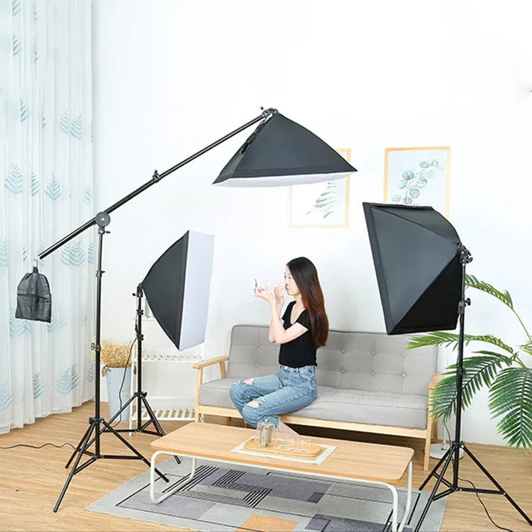 ชุดไฟถ่ายภาพ Softbox ขนาด 50x70 ซม. พร้อมขาตั้งไฟถ่ายภาพ 2 ม. และขาตั้งแถบขวางแขน Jib สตูดิโอแฟลช