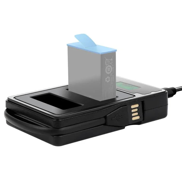 ที่ชาร์จแบตเตอรี่คู่พร้อมจอแสดงผลความจุการชาร์จสำหรับ GoPro HERO9 Black / HERO10 Black, แสดงความจุการชาร์จ