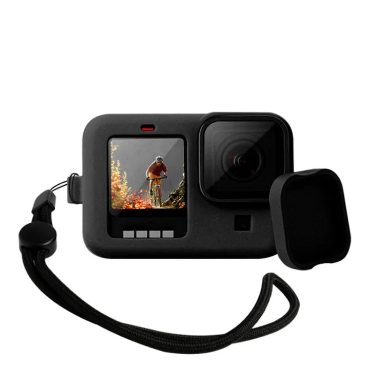 เคสซิลิโคนกันกระแทกพร้อมสายคล้องข้อมือและฝาครอบเลนส์สำหรับ GoPro HERO10 Black / HERO9 Black, สำหรับ GoPro HERO10 Black