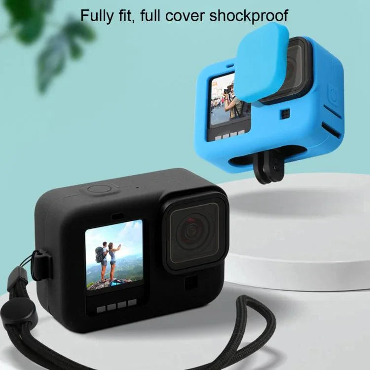 เคสซิลิโคนกันกระแทกพร้อมสายคล้องข้อมือและฝาครอบเลนส์สำหรับ GoPro HERO10 Black / HERO9 Black, สำหรับ GoPro HERO10 Black