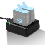 ที่ชาร์จแบตเตอรี่คู่ USB พร้อมสายและไฟแสดงสถานะสำหรับ GoPro HERO9 Black / HERO10 Black / HERO11 Black / HERO12 Black สำหรับ GoPro HERO9 Black