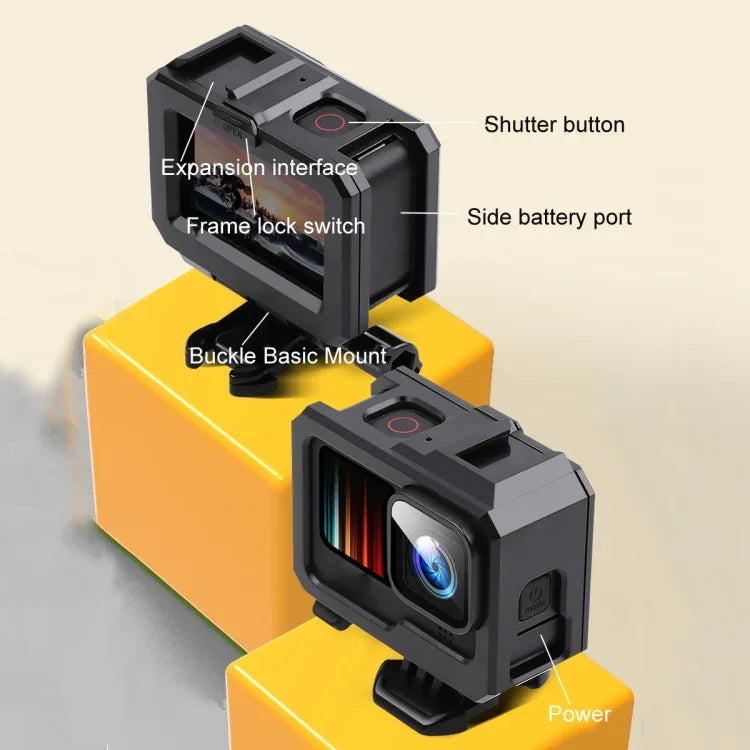 เคสป้องกันกรอบพลาสติก ABS สำหรับ GoPro HERO10 Black / HERO9 Black พร้อมล็อกฐานและสกรู กรอบพลาสติก ABS