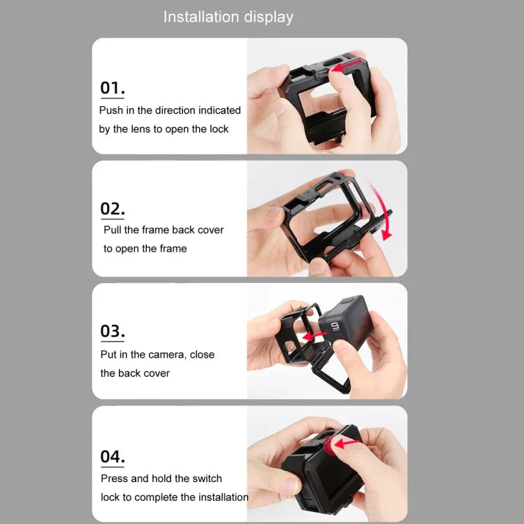 เคสป้องกันกรอบพลาสติก ABS สำหรับ GoPro HERO10 Black / HERO9 Black พร้อมล็อกฐานและสกรู กรอบพลาสติก ABS