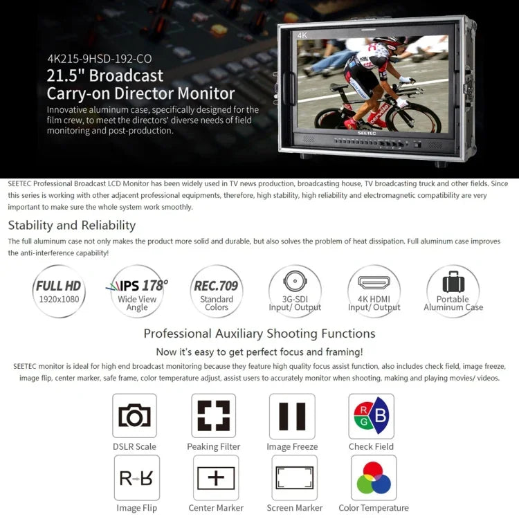 SEETEC 4K215-9HSD-CO จอมอนิเตอร์กล้องสนาม 21.5 นิ้ว 1920x1080 SDI / HDMI Full HD Director Box, 4K215-9HSD-CO
