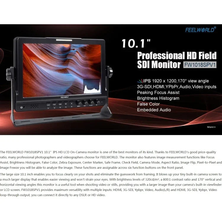 FEELWORLD FW1018SPV1 จอ IPS ขนาด 10.1 นิ้ว ความละเอียด 1920x1200 จอ LCD สี HD สำหรับผู้กำกับ กล้องฟิลด์มอนิเตอร์, FW1018SPV1