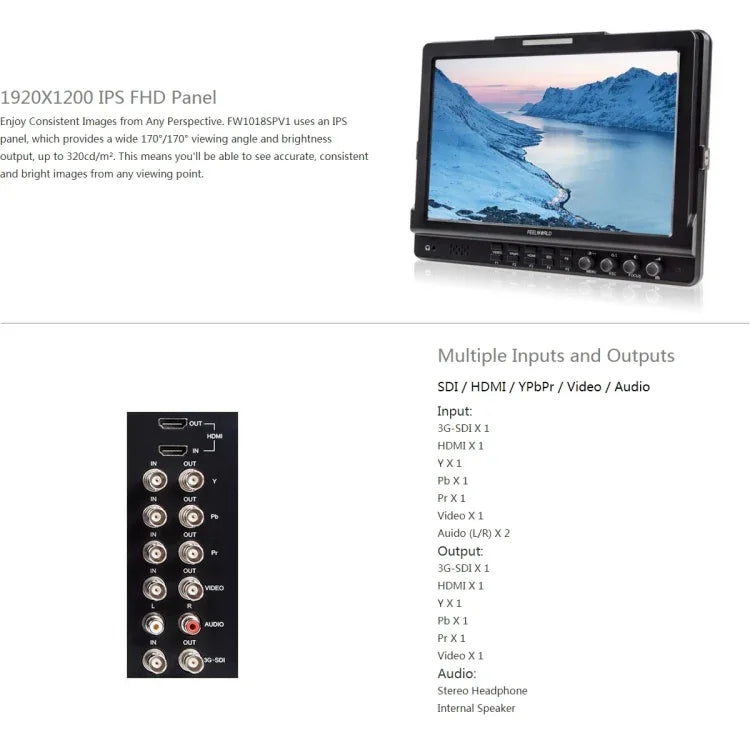 FEELWORLD FW1018SPV1 จอ IPS ขนาด 10.1 นิ้ว ความละเอียด 1920x1200 จอ LCD สี HD สำหรับผู้กำกับ กล้องฟิลด์มอนิเตอร์, FW1018SPV1