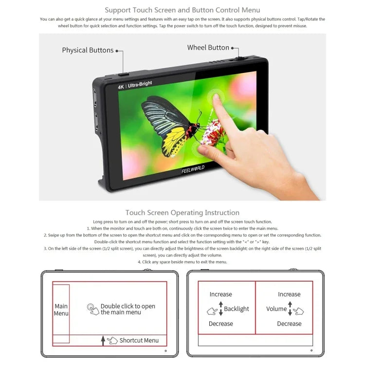 FEELWORLD LUT6 จอ IPS 6 นิ้ว 1920x1080 2600 nits พร้อม HDMI 4K และระบบสัมผัสสำหรับกล้อง LUT6
