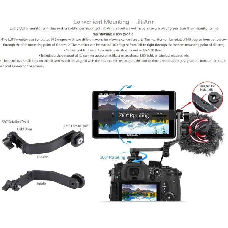 FEELWORLD LUT6 จอ IPS 6 นิ้ว 1920x1080 2600 nits พร้อม HDMI 4K และระบบสัมผัสสำหรับกล้อง LUT6
