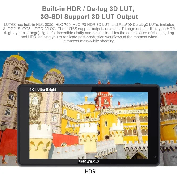 จอมอนิเตอร์กล้อง FEELWORLD LUT6S 1920x1080 2600 nits ขนาด 6 นิ้ว IPS พร้อม HDMI 4K หน้าจอสัมผัส SDI HDI, LUT6S
