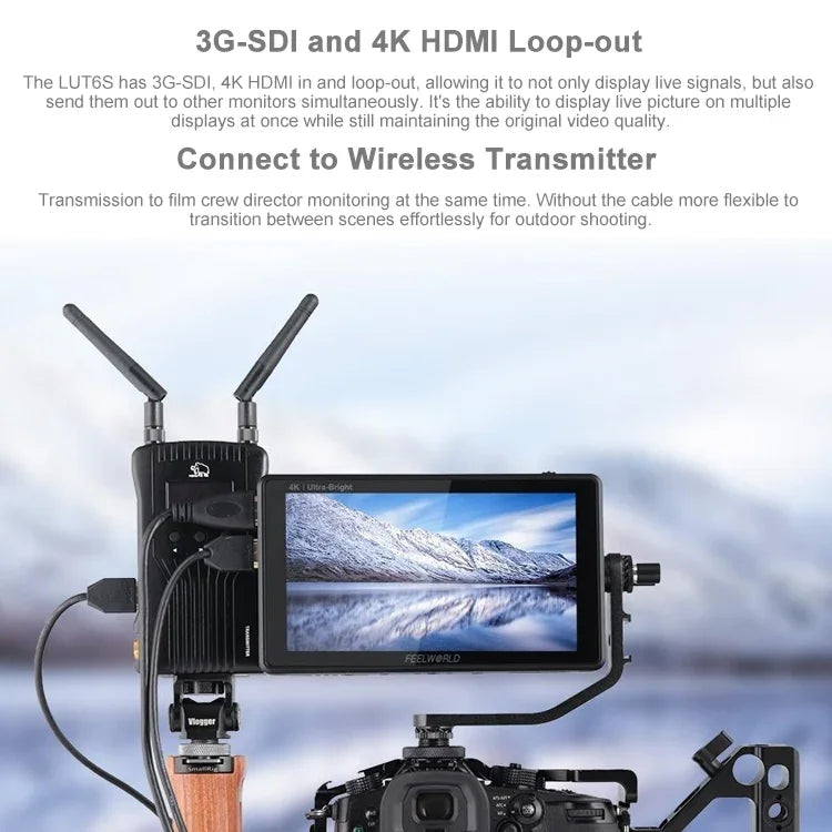 จอมอนิเตอร์กล้อง FEELWORLD LUT6S 1920x1080 2600 nits ขนาด 6 นิ้ว IPS พร้อม HDMI 4K หน้าจอสัมผัส SDI HDI, LUT6S