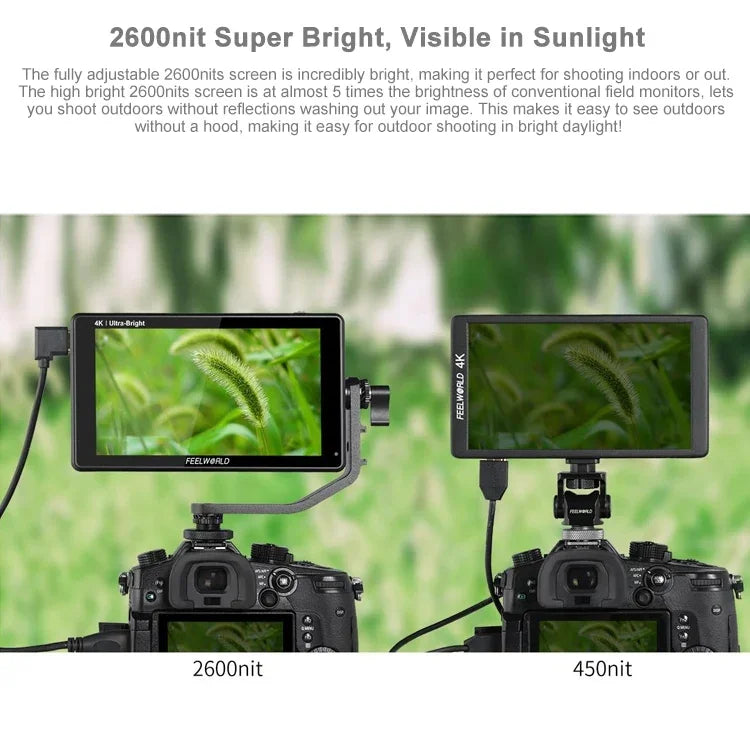 จอมอนิเตอร์กล้อง FEELWORLD LUT6S 1920x1080 2600 nits ขนาด 6 นิ้ว IPS พร้อม HDMI 4K หน้าจอสัมผัส SDI HDI, LUT6S