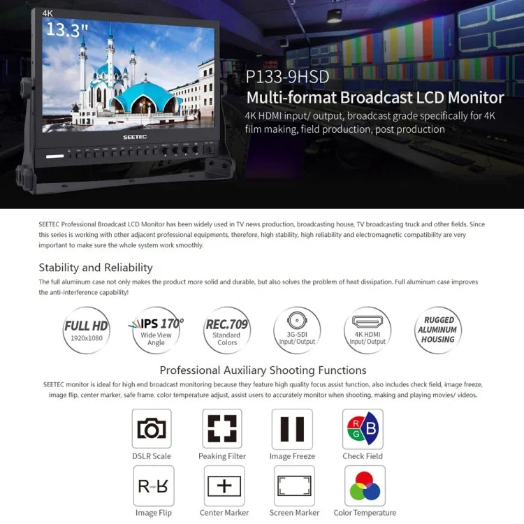 จอมอนิเตอร์กล้องระดับออกอากาศ SEETEC P133-9HSD 1920x1080 ขนาด 13.3 นิ้ว Full HD, P133-9HSD