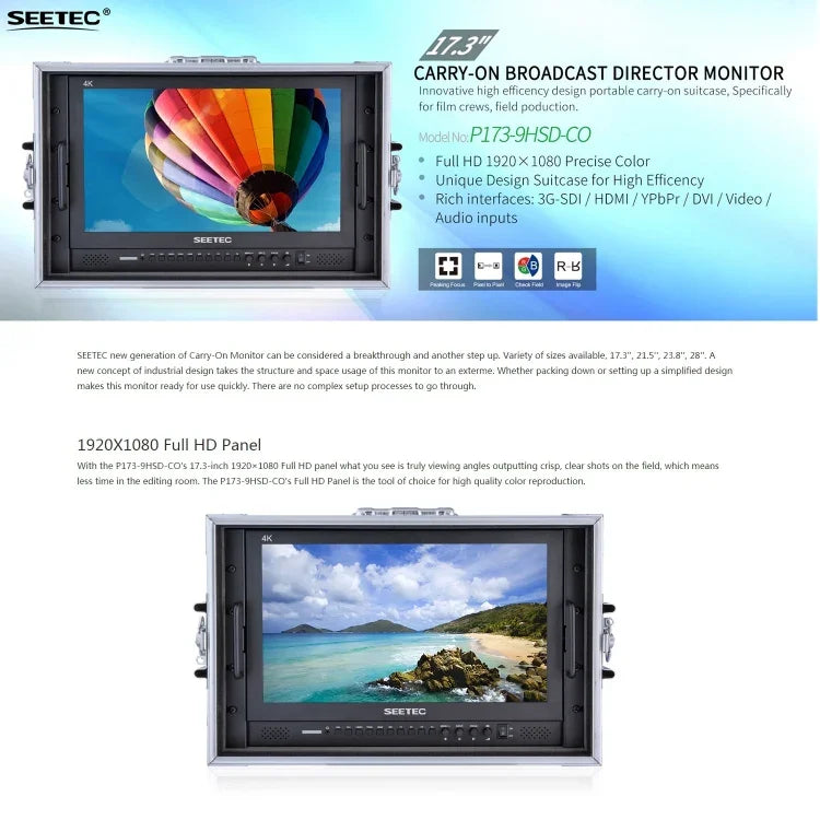 SEETEC P173-9HSD-CO มอนิเตอร์สนามกล้องมืออาชีพระดับถ่ายทอดสด 17.3 นิ้ว 1920x1080 SDI / HDMI 4K, P173-9HSD-CO