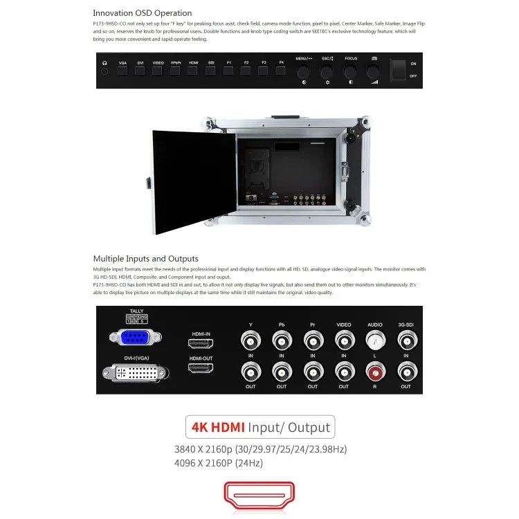 SEETEC P173-9HSD-CO มอนิเตอร์สนามกล้องมืออาชีพระดับถ่ายทอดสด 17.3 นิ้ว 1920x1080 SDI / HDMI 4K, P173-9HSD-CO