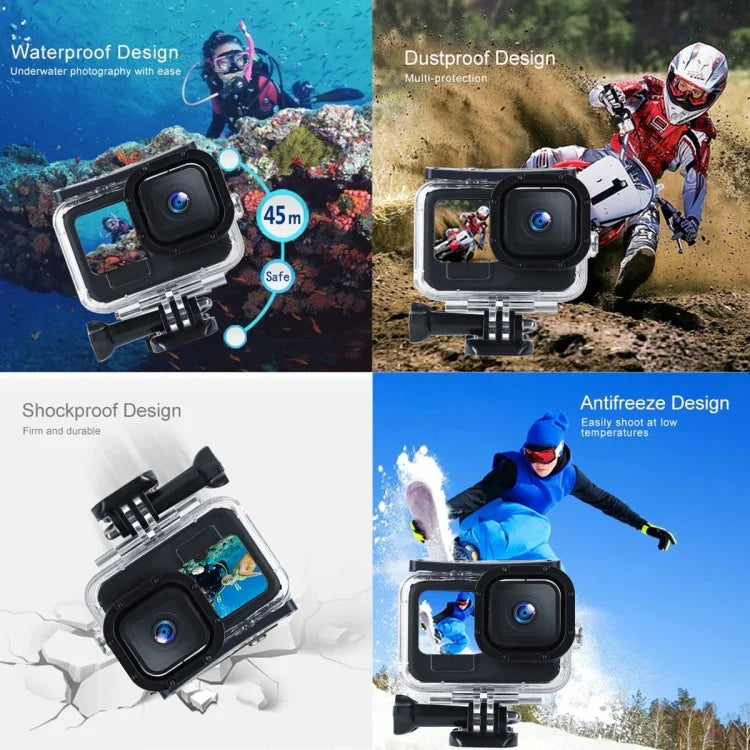 เคสกันน้ำลึก 45m พร้อมตัวล็อก ฐานยึดพื้นฐานและสกรู สำหรับ GoPro HERO10 Black / HERO9 Black, สำหรับ GoPro HERO9 Black