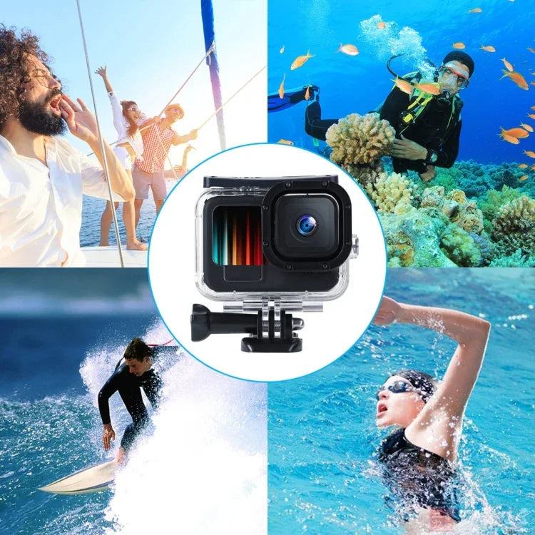 เคสกันน้ำลึก 45m พร้อมตัวล็อก ฐานยึดพื้นฐานและสกรู สำหรับ GoPro HERO10 Black / HERO9 Black, สำหรับ GoPro HERO9 Black