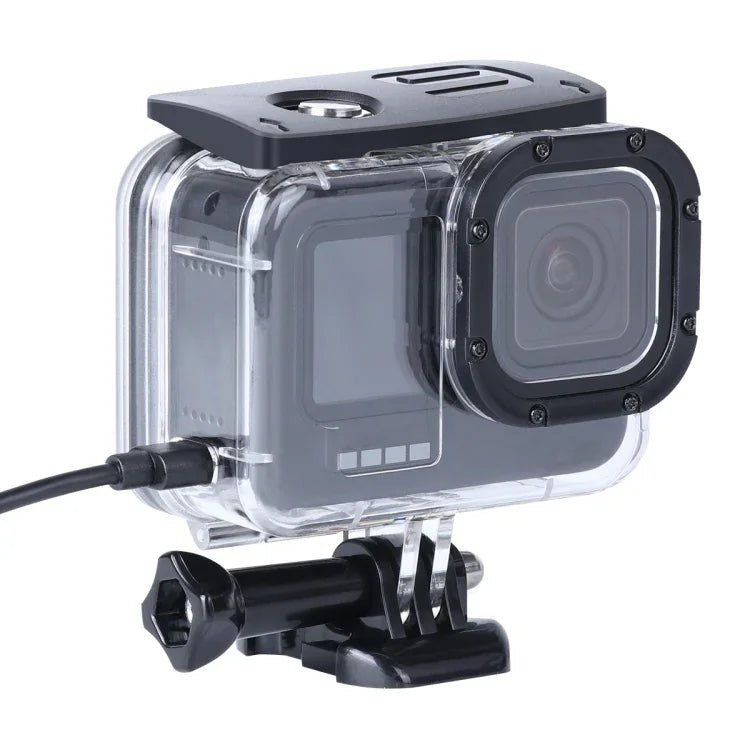 เคสกันกระแทก กันฝุ่น พร้อมรูชาร์จ ตัวล็อก ฐานยึดพื้นฐานและสกรู สำหรับ GoPro HERO10 Black / HERO9 Black