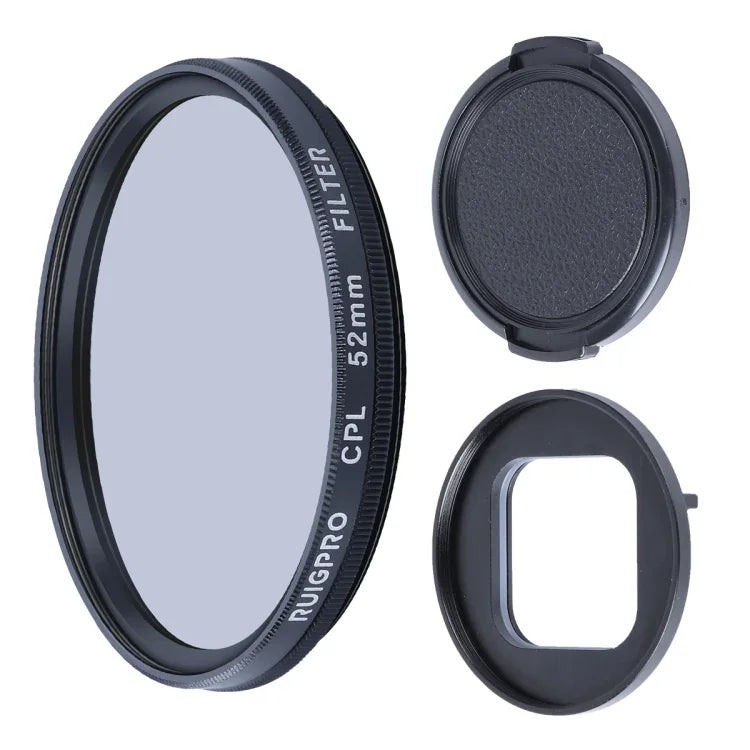 RUIGPRO สำหรับ GoPro HERO10 Black / HERO9 Black ฟิลเตอร์เลนส์ CPL ขนาด 52mm พร้อมวงแหวนอะแดปเตอร์และฝาปิดเลนส์