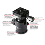 TRIOPO T259G+Q2 ขาตั้งกล้องคาร์บอนไฟเบอร์แบบพกพาปรับได้ พร้อมหัวบอล Q-2 สำหรับกล้อง SLR, T259G+Q2