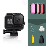 สำหรับเคสกันน้ำ GoPro HERO8 Black 45m พร้อมตัวล็อก ฐานยึดพื้นฐาน & สกรู & ฟิลเตอร์ (สีม่วง, แดง, ชมพู) & ที่จับลอยน้ำ & สายรัด & แผ่นกันฝ้า, เคส HERO8 ใส+ฟิลเตอร์