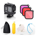 สำหรับเคสกันน้ำ GoPro HERO8 Black 45m พร้อมตัวล็อก ฐานยึดพื้นฐาน & สกรู & ฟิลเตอร์ (สีม่วง, แดง, ชมพู) & ที่จับลอยน้ำ & สายรัด & แผ่นกันฝ้า, เคส HERO8 ใส+ฟิลเตอร์