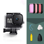 สำหรับเคสกันน้ำ GoPro HERO8 Black 45m พร้อมตัวล็อก ตัวยึดพื้นฐาน & สกรู & ฟิลเตอร์ (ม่วง, แดง, ชมพู) & ที่จับลอยน้ำ & สายรัด & แผ่นกันฝ้า, เคส HERO8 สีดำ+ฟิลเตอร์