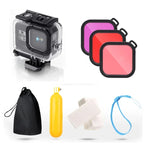 สำหรับเคสกันน้ำ GoPro HERO8 Black 45m พร้อมตัวล็อก ตัวยึดพื้นฐาน & สกรู & ฟิลเตอร์ (ม่วง, แดง, ชมพู) & ที่จับลอยน้ำ & สายรัด & แผ่นกันฝ้า, เคส HERO8 สีดำ+ฟิลเตอร์