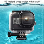 สำหรับเคสกันน้ำ GoPro HERO8 Black 45m พร้อมตัวล็อก ตัวยึดพื้นฐาน & สกรู & ฟิลเตอร์ (ม่วง, แดง, ชมพู) & ที่จับลอยน้ำ & สายรัด & แผ่นกันฝ้า, เคส HERO8 สีดำ+ฟิลเตอร์