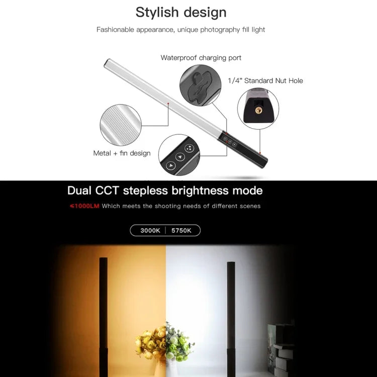 ไฟส่องสว่าง LED แบบแท่ง LUXCeO Q508S ปรับอุณหภูมิสีคู่ 1000LM ไฟเติมแสงแบบถือ, Q508S