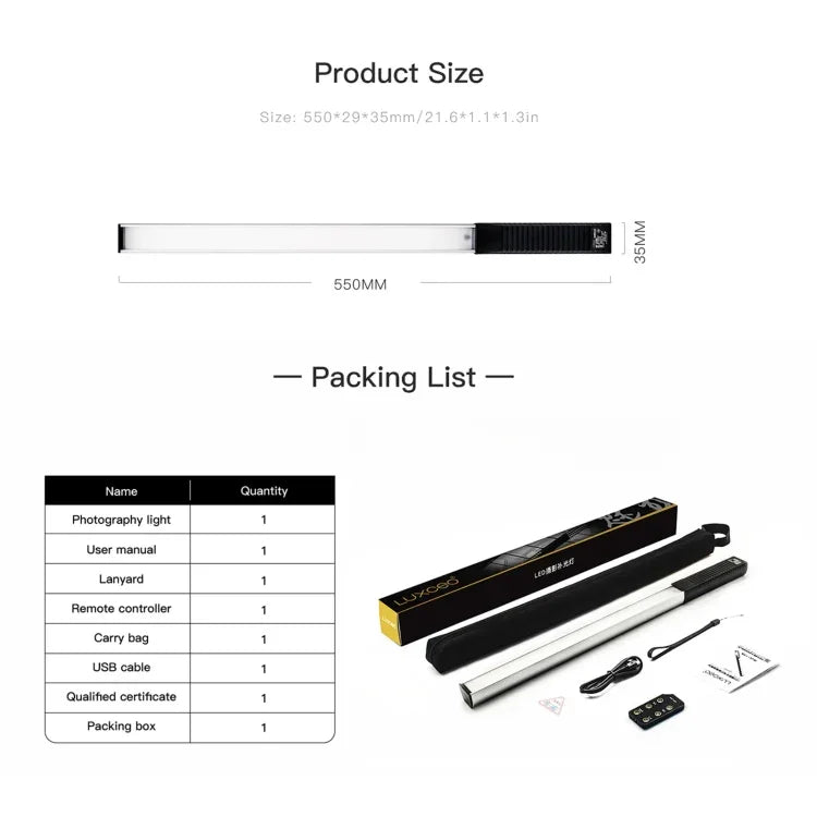 ไฟส่องสว่าง LED แบบแท่ง LUXCeO Q508S ปรับอุณหภูมิสีคู่ 1000LM ไฟเติมแสงแบบถือ, Q508S