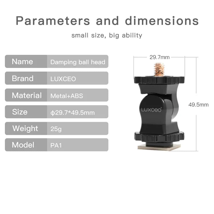 ขาตั้งกล้อง LUXCeO PA1 แบบสากล พร้อมหัวบอลกันสั่น, PA1