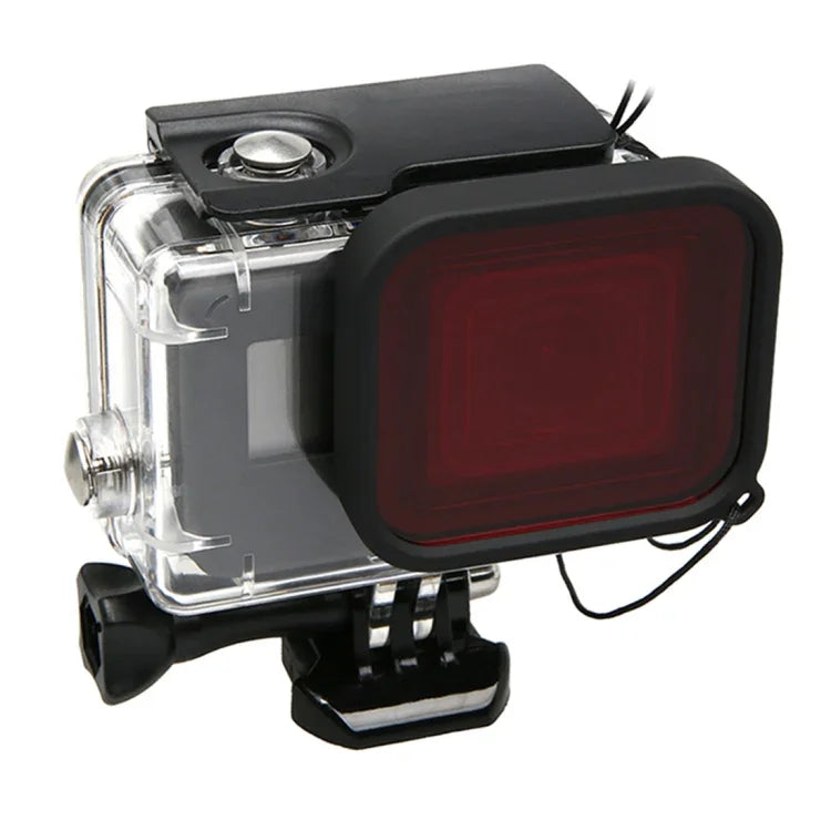 เคสกันน้ำ 30 ม. สำหรับ GoPro HERO5 ทำจาก PC & ABS พร้อมฟิลเตอร์สีแดงสี่เหลี่ยมสำหรับเลนส์กล้อง พร้อมตัวยึดพื้นฐาน สกรูยาว และสายรัดมือกันหล่น, เคสกันกระแทก + ฟิลเตอร์