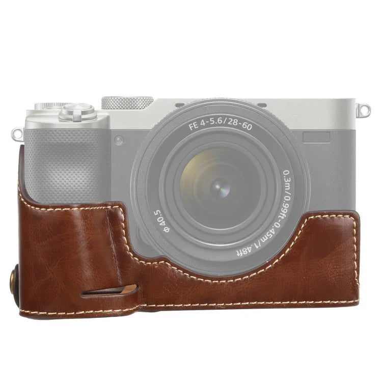ฐานเคสหนัง PU ครึ่งตัวพร้อมเกลียว 1/4 นิ้ว สำหรับ Sony ILCE-7C/A7C, สำหรับ Sony ILCE-7C/A7C