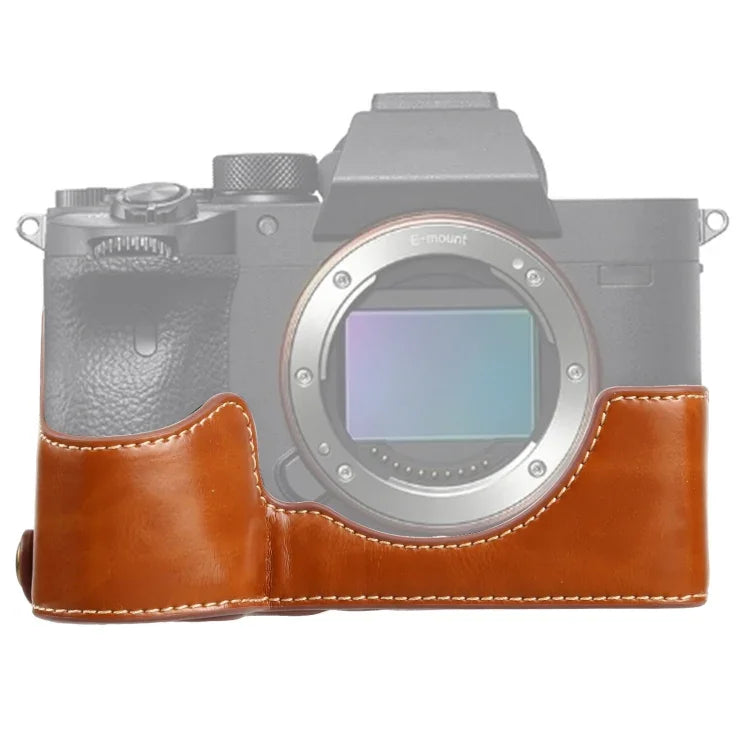 ฐานเคสหนัง PU ครึ่งตัวพร้อมเกลียว 1/4 นิ้ว สำหรับ Sony ILCE-7RM4 / A7RM4 / A7R IV, สำหรับ Sony ILCE-7RM4
