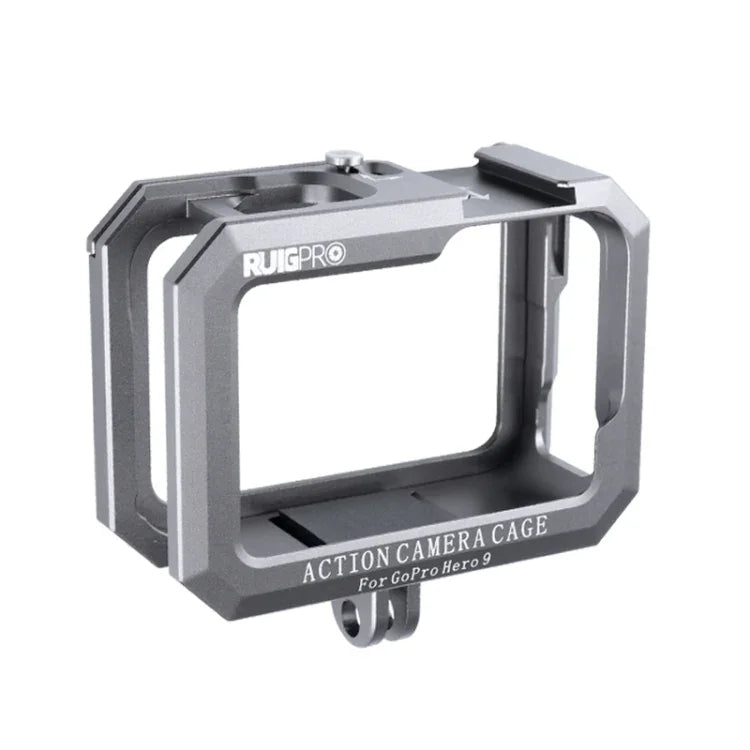 RUIGPRO กรงป้องกันกรอบโลหะพร้อมฐานรองรองเท้าคู่สำหรับ GoPro HERO10 Black / HERO9 Black, สีเงินเทา