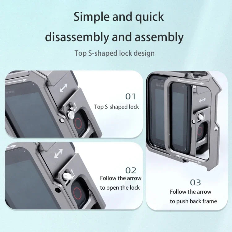 RUIGPRO กรงป้องกันกรอบโลหะพร้อมฐานรองรองเท้าคู่สำหรับ GoPro HERO10 Black / HERO9 Black, สีเงินเทา