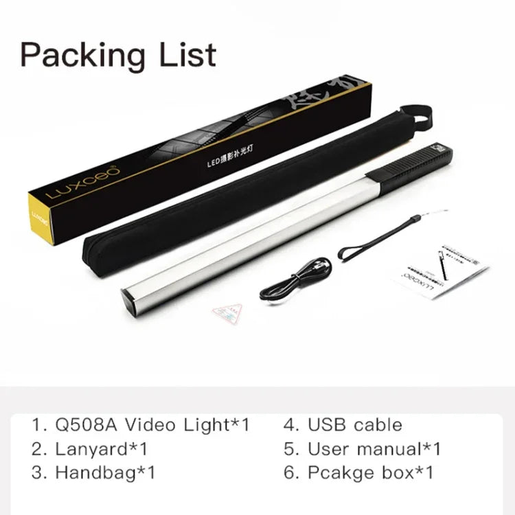 LUXCeO Q508A ไฟ LED แท่งถ่ายภาพ 8 สี กันน้ำ ไฟเติม LED แบบถือพร้อมรีโมทคอนโทรล, Q508A