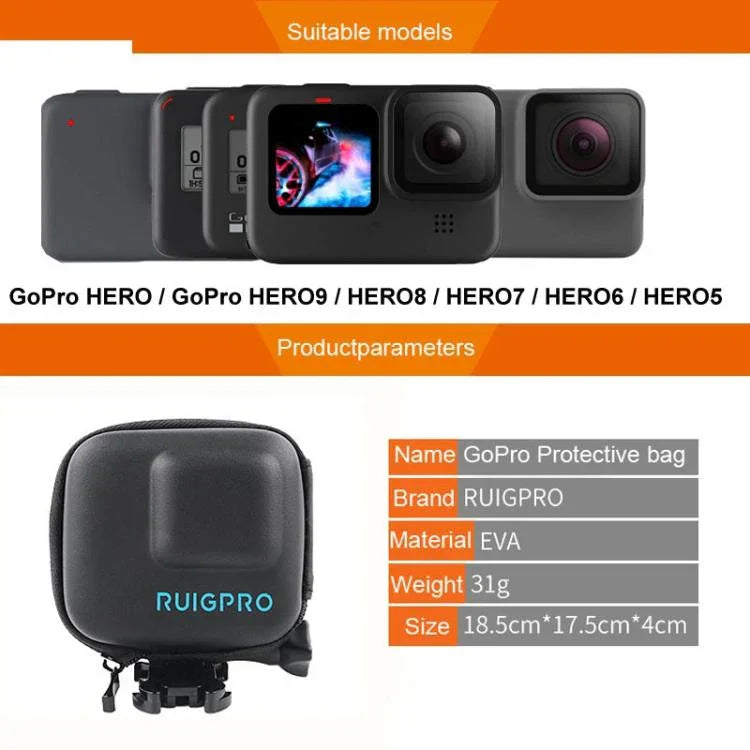 กล่องเก็บและป้องกัน EVA ขนาดเล็กพิเศษ RUIGPRO สำหรับ GoPro Hero11 Black / HERO10 Black / HERO9 Black / HERO8 Black /7 /6 /5, สำหรับ GoPro HERO7 /6 /5