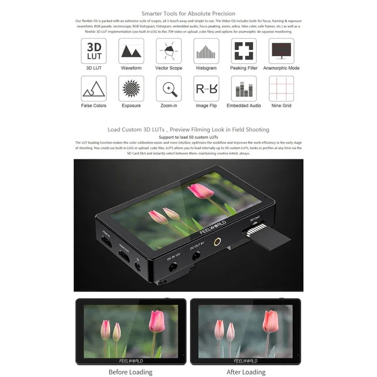 FEELWORLD LUT5 จอมอนิเตอร์กล้อง DSLR ขนาด 5.5 นิ้ว ความสว่างสูงพิเศษ 3000 นิต แบบสัมผัส, LUT5