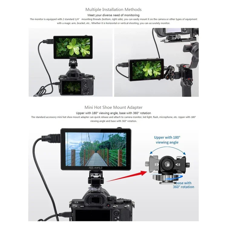 FEELWORLD LUT5 จอมอนิเตอร์กล้อง DSLR ขนาด 5.5 นิ้ว ความสว่างสูงพิเศษ 3000 นิต แบบสัมผัส, LUT5