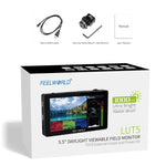 FEELWORLD LUT5 จอมอนิเตอร์กล้อง DSLR ขนาด 5.5 นิ้ว ความสว่างสูงพิเศษ 3000 นิต แบบสัมผัส, LUT5