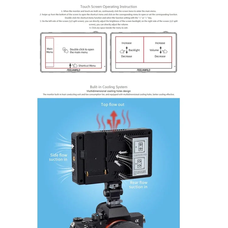 FEELWORLD LUT5 จอมอนิเตอร์กล้อง DSLR ขนาด 5.5 นิ้ว ความสว่างสูงพิเศษ 3000 นิต แบบสัมผัส, LUT5