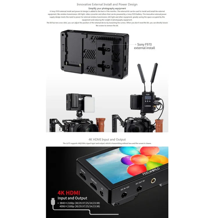 FEELWORLD LUT5 จอมอนิเตอร์กล้อง DSLR ขนาด 5.5 นิ้ว ความสว่างสูงพิเศษ 3000 นิต แบบสัมผัส, LUT5
