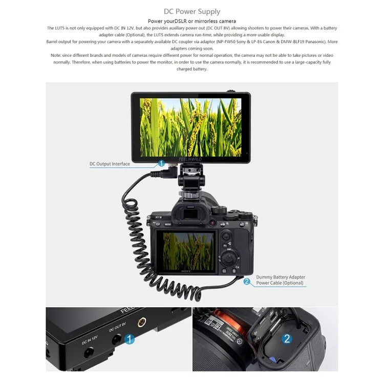 FEELWORLD LUT5 จอมอนิเตอร์กล้อง DSLR ขนาด 5.5 นิ้ว ความสว่างสูงพิเศษ 3000 นิต แบบสัมผัส, LUT5