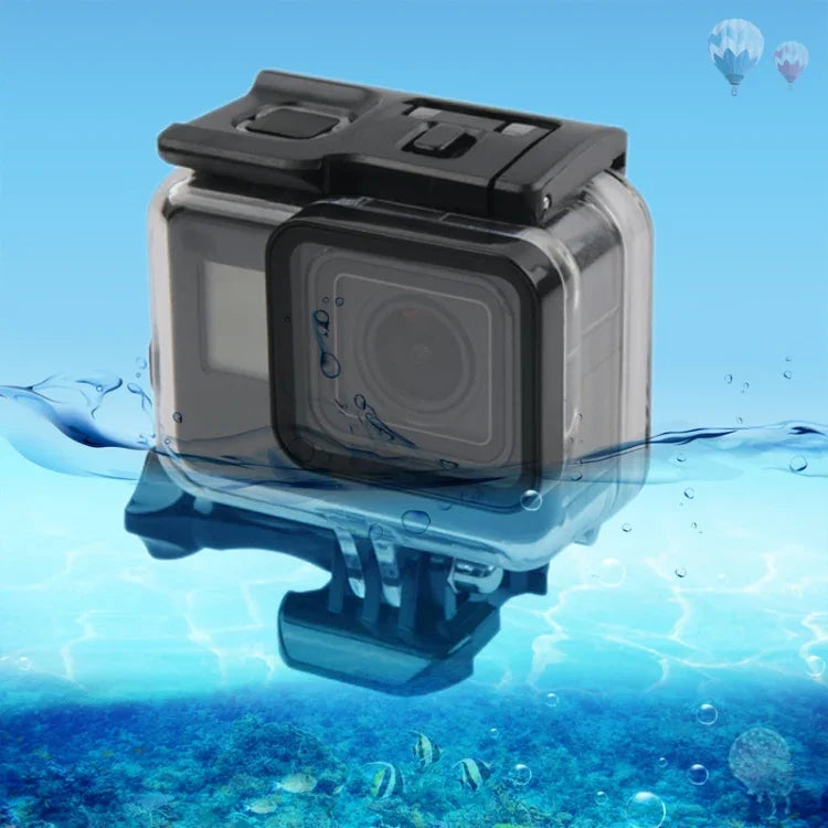 เคสกันน้ำ 45 เมตรพร้อมฝาหลังหน้าจอสัมผัสสำหรับ GoPro NEW HERO /HERO6 /5 พร้อมตัวยึดพื้นฐานและสกรู ไม่ต้องถอดเลนส์ หน้าจอสัมผัส (ใส)