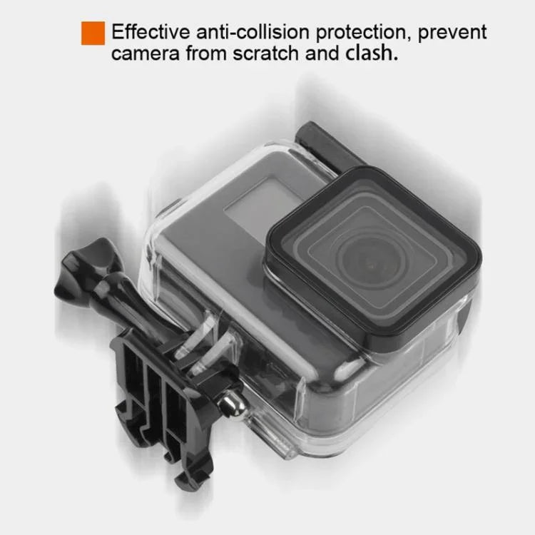 เคสกันน้ำ 45 เมตรพร้อมฝาหลังหน้าจอสัมผัสสำหรับ GoPro NEW HERO /HERO6 /5 พร้อมตัวยึดพื้นฐานและสกรู ไม่ต้องถอดเลนส์ หน้าจอสัมผัส (ใส)