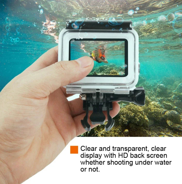 เคสกันน้ำ 45 เมตรพร้อมฝาหลังหน้าจอสัมผัสสำหรับ GoPro NEW HERO /HERO6 /5 พร้อมตัวยึดพื้นฐานและสกรู ไม่ต้องถอดเลนส์ หน้าจอสัมผัส (ใส)